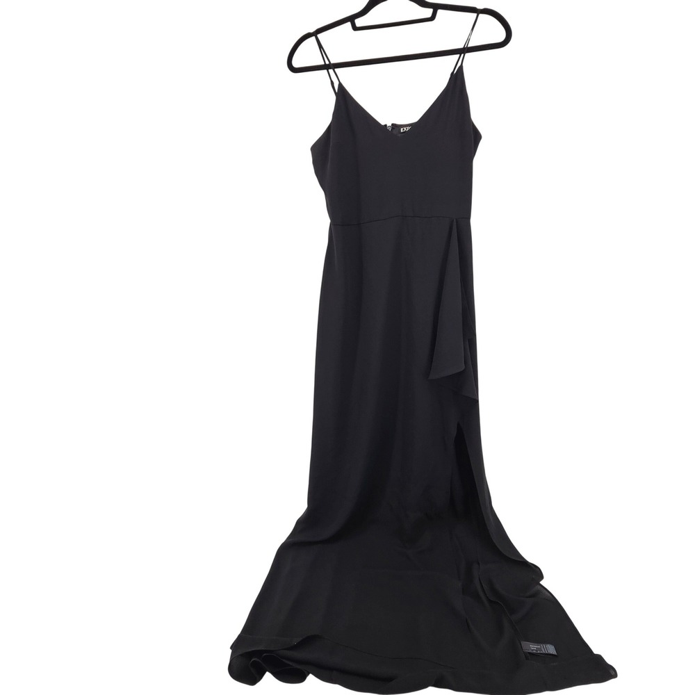 EXPRESS Black Whimsigoth Maxi Dress High Slit Size 4 Vacation Cruise Party Fairy